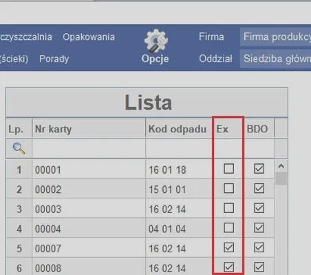 Co kryje się za oznaczeniem ex przy kodzie odpadu?